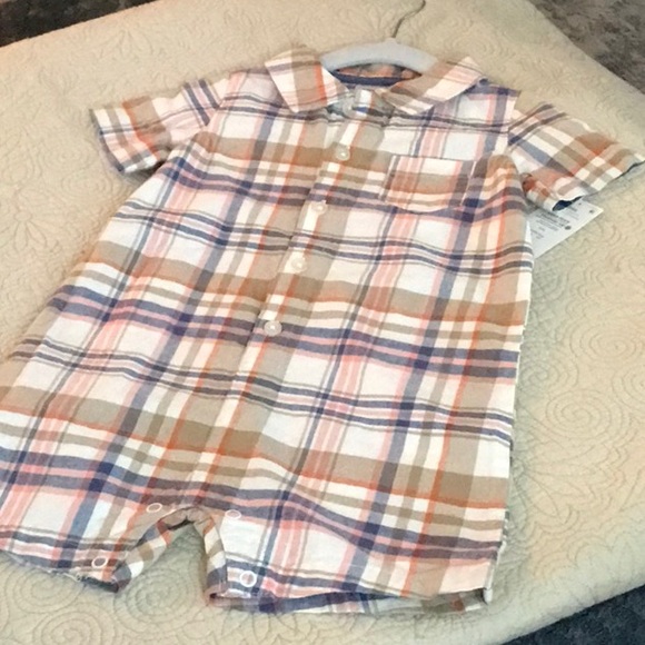 CARTERS BOY 24 MONTH BUTTON UP FRONT SNAPS MIDDLE NWT 100% ALGODON COTTON ROMPER - Picture 2 of 9